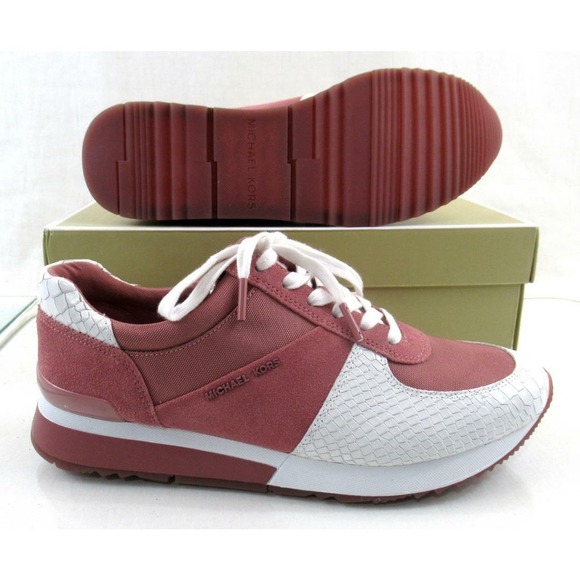 Michael Kors Allie Trainer Lace Up Sneakers Embossed Leather White Multi Size 10 - Picture 8 of 8